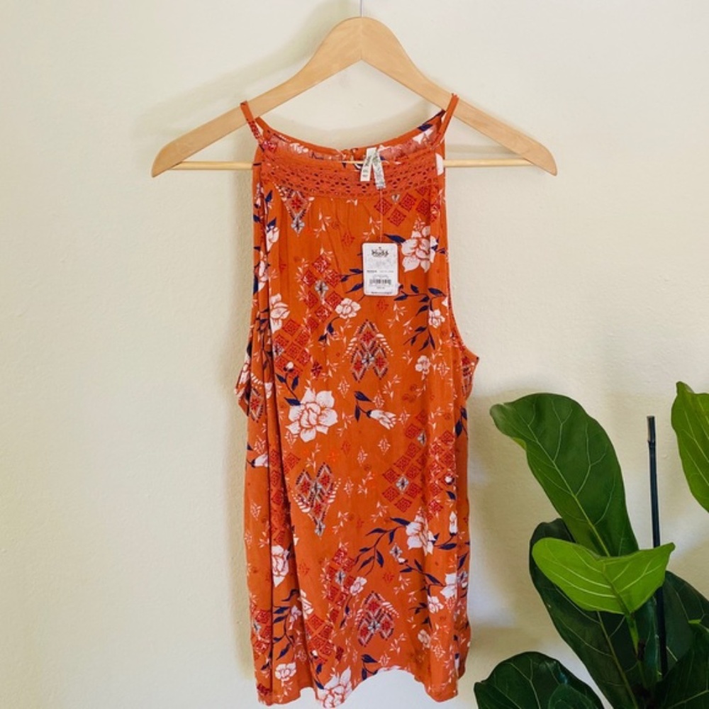 -NWT- Mudd Orange Floral Tank Top Blouse